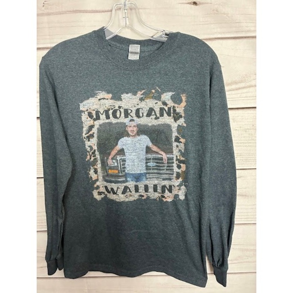 Morgan Wallen Graphic Long Sleeve T-Shirt Charcoal Gray Country Music Fan Small